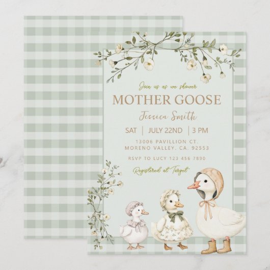 Moeder Gans en Gosling Baby shower Kaart (Voorkant / Achterkant)
