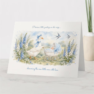 Moeder Ganzen Blauwe Vingerhoedskruid Baby Shower Kaart