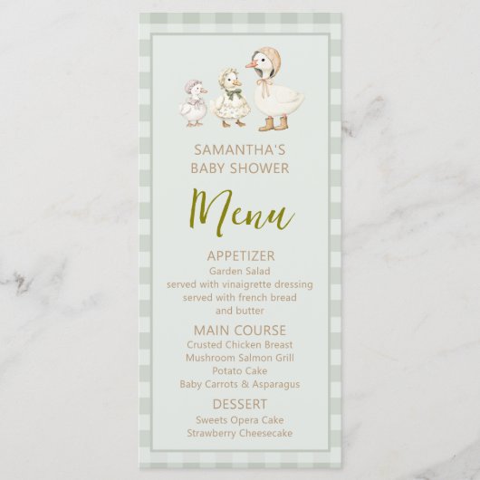 Moeder Ganzen en Gansje Baby Shower Menu (Voorkant)