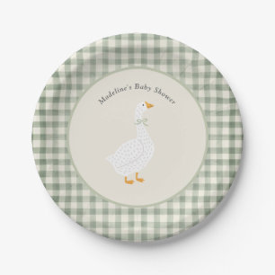 Moeder Ganzen Sage Groen Gingham Baby Borrel Papie Papieren Bordje