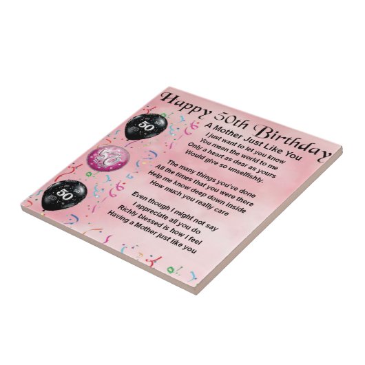 Moeder gedicht - 50e verjaardag tegeltje (Zijkant)