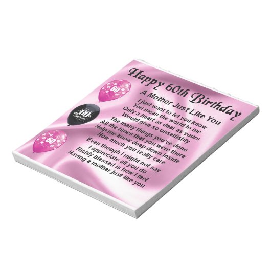 Moeder gedicht - 60e verjaardag notitieblok (Linkerzijde)