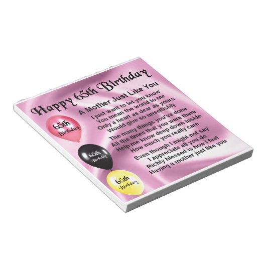 Moeder gedicht - 65e verjaardag notitieblok (Schuin)
