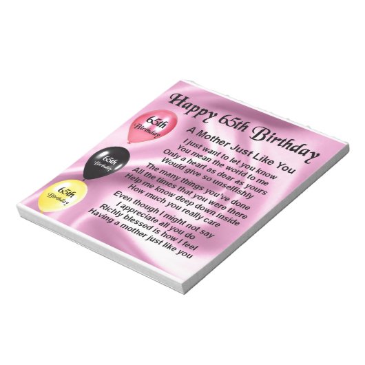 Moeder gedicht - 65e verjaardag notitieblok (Linkerzijde)