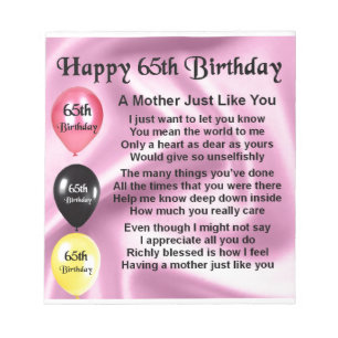 Moeder gedicht - 65e verjaardag notitieblok