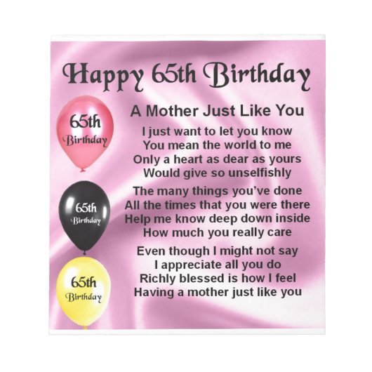 Moeder gedicht - 65e verjaardag notitieblok (Voorkant)