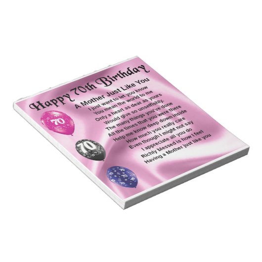 Moeder gedicht - 70e verjaardag notitieblok (Schuin)