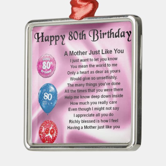 Moeder gedicht - 80e verjaardag metalen ornament (Links)