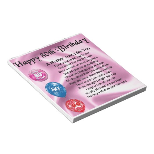 Moeder gedicht - 80e verjaardag notitieblok (Schuin)