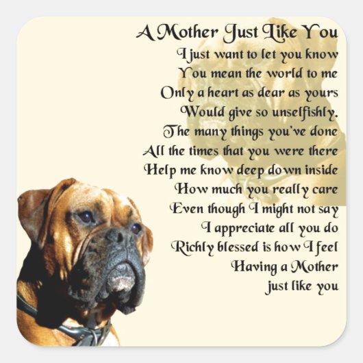 Moeder gedicht - Boxer Dog Design Vierkante Sticker (Voorkant)