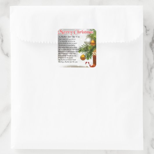 Moeder gedicht - kerstontwerp vierkante sticker (Tas)