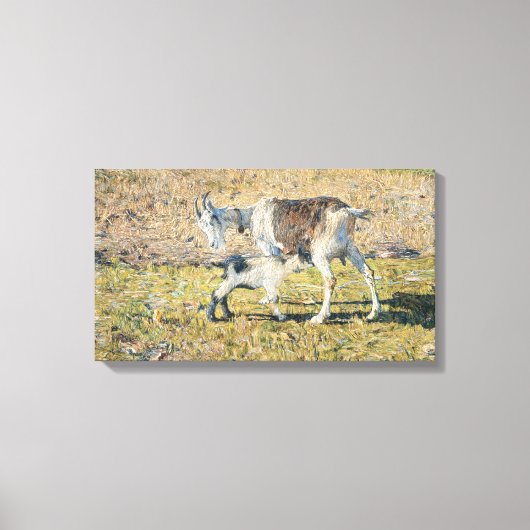 Moeder Geit met haar Jong Kind (door Segantini) Canvas Afdruk (Voorkant)