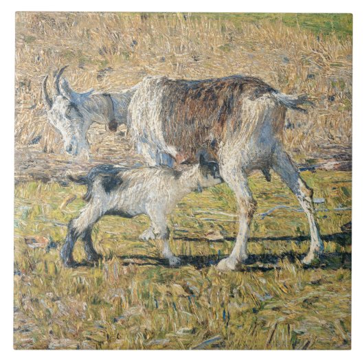 Moeder Geit met haar Jong Kind (door Segantini) Tegeltje (Voorkant)