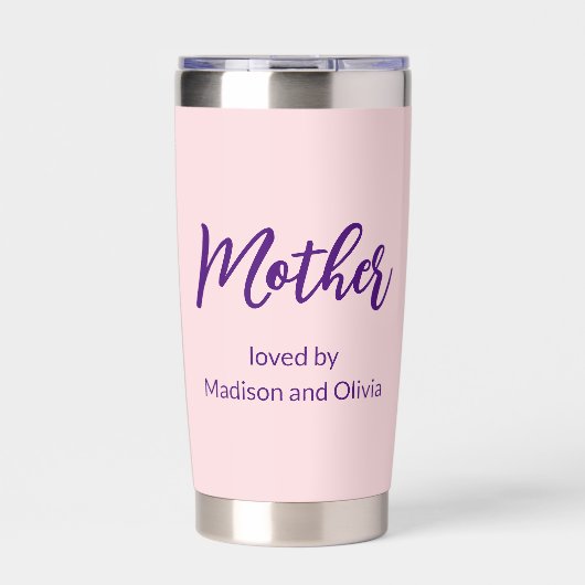 Moeder Geliefd bij kinderen Namen Roze Paarse Scri Geïsoleerde Drinkbeker (Voorkant)
