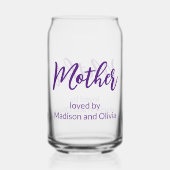 Moeder Geliefd bij namen van kinderen Paarse Scrip Blikvorm Glas (Voorkant)