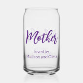 Moeder Geliefd bij namen van kinderen Paarse Scrip Blikvorm Glas (Achterkant)
