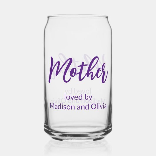 Moeder Geliefd bij namen van kinderen Paarse Scrip Blikvorm Glas (Achterkant)