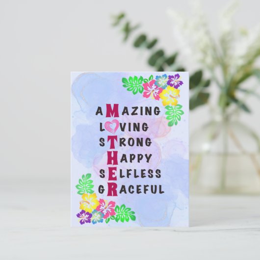 MOEDER, gelukkig, liefhebbend, geweldig, sterk | V Briefkaart (Staand voorkant)