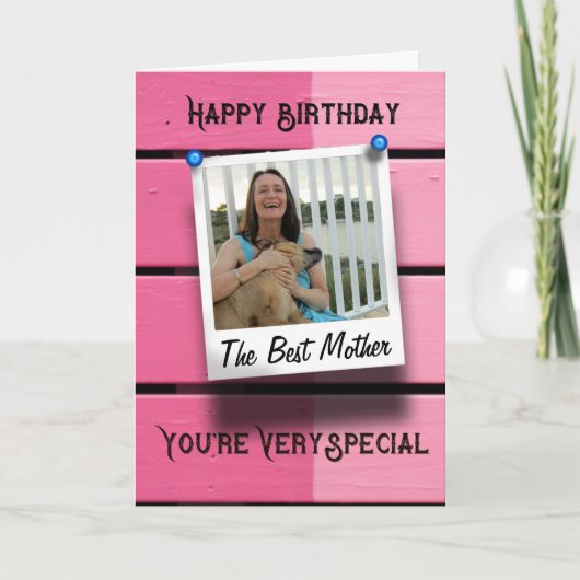 Moeder Gelukkige Verjaardag Fotosjabloon Rustiek R Kaart (Voorkant)