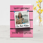 Moeder Gelukkige Verjaardag Fotosjabloon Rustiek R Kaart (Gele Bloem)