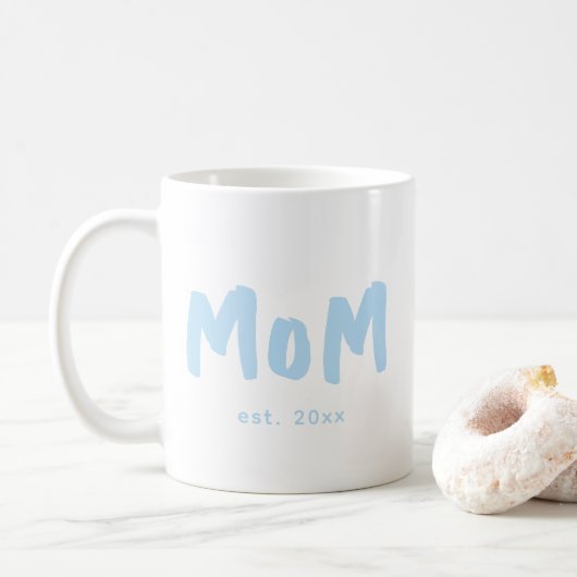 Moeder Gesticht Blauwe Typografie Nieuwe Moeder Koffiemok (Met donut)
