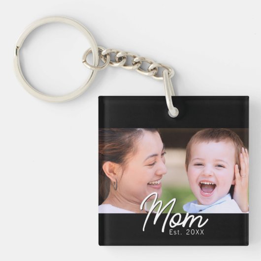Moeder Gevestigd Foto Zwarte Script Minimaal Elega Sleutelhanger (Voorkant)