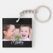 Moeder Gevestigd Foto Zwarte Script Minimaal Elega Sleutelhanger (Achterkant)