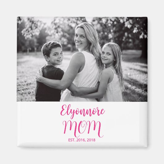 Moeder Gevestigd Roze Script Naam Foto Magneet (Voorkant)