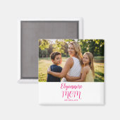 Moeder Gevestigd Roze Script Naam Foto  Magneet (Voorkant / Achterkant)
