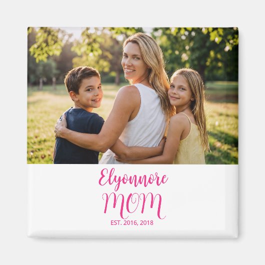 Moeder Gevestigd Roze Script Naam Foto  Magneet (Voorkant)