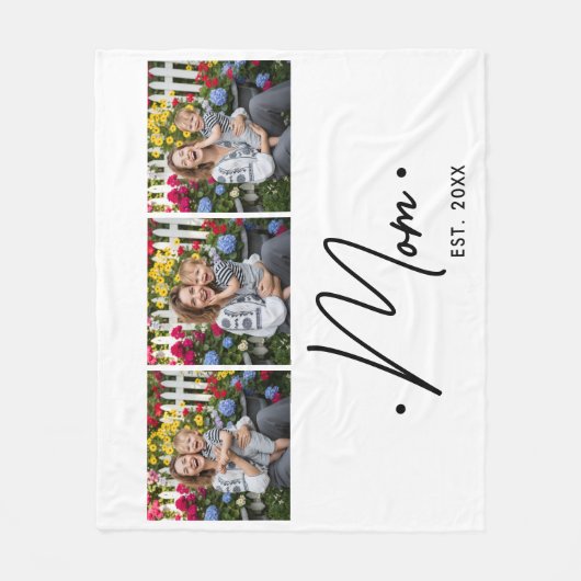 Moeder Gevestigd Script 3 Foto Wit Fleece Deken (Voorkant)