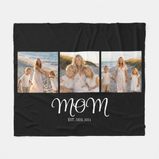 Moeder Gevestigd Script Black 3 Foto Fleece Deken