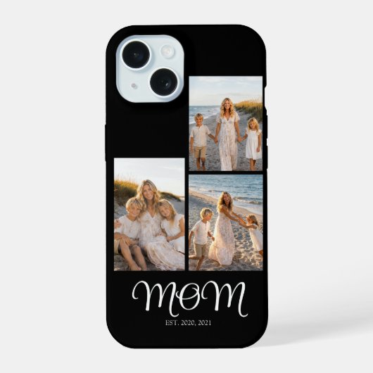 Moeder Gevestigd Script Black 3 Foto iPhone 15 Case (Achterkant)
