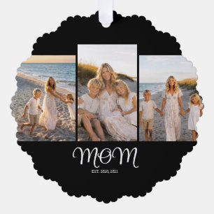 Moeder Gevestigd Script Black 3 Foto Ornament Kaart