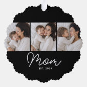 Moeder Gevestigd Script Black 3 Foto Ornament Kaart (Achterkant)