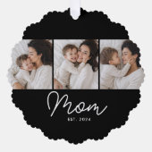Moeder Gevestigd Script Black 3 Foto Ornament Kaart (Voorkant)