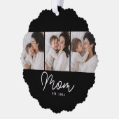 Moeder Gevestigd Script Black 3 Foto Ornament Kaart (Links)