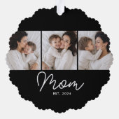 Moeder Gevestigd Script Black 3 Foto Ornament Kaart (Achterkant)