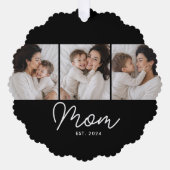 Moeder Gevestigd Script Black 3 Foto Ornament Kaart (Voorkant)