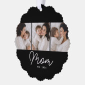 Moeder Gevestigd Script Black 3 Foto Ornament Kaart (Links)