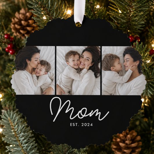 Moeder Gevestigd Script Black 3 Foto Ornament Kaart