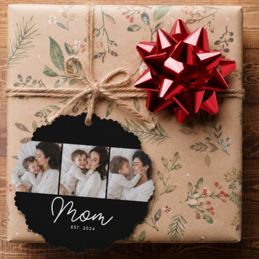Moeder Gevestigd Script Black 3 Foto Ornament Kaart