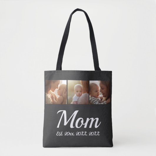 Moeder Gevestigd Script Black 3 Foto Tote Bag (Voorkant)