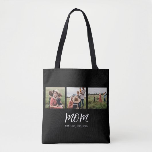 Moeder Gevestigd Script Black 3 Foto Tote Bag (Voorkant)