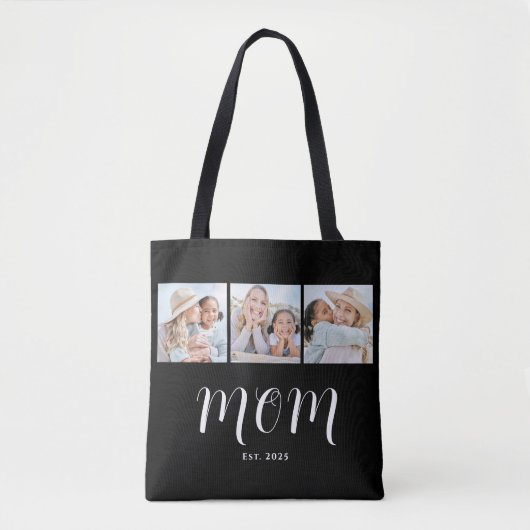 Moeder Gevestigd Script Black 3 Foto Tote Bag (Voorkant)