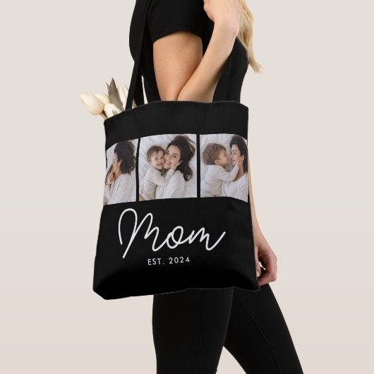 Moeder Gevestigd Script Black 3 Foto Tote Bag (Dichtbij)
