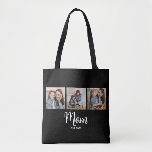 Moeder Gevestigd Script Black 3 Foto Tote Bag (Voorkant)