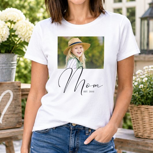 Moeder Gevestigd Script Wit Foto Nieuw Moeder T-shirt