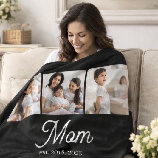 Moeder Gevestigd Script Zwart 3 Foto Fleece Deken