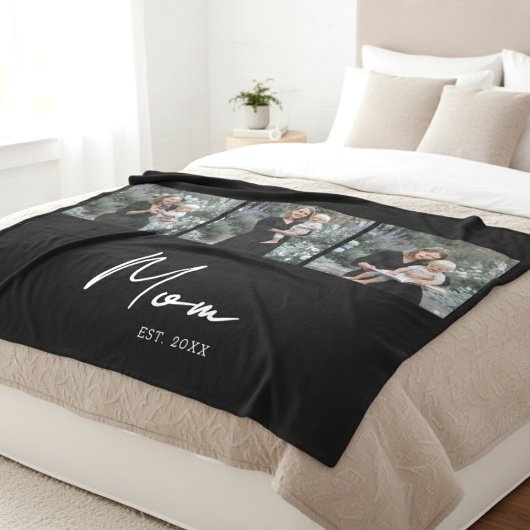 Moeder Gevestigd Script Zwart 3 Foto Fleece Deken